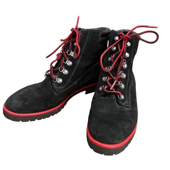 W47473s.jpg LAUREN RALPH LAUREN Suede Leather Mikelle Boots NWOT Black Red Trim Size 7B NEW